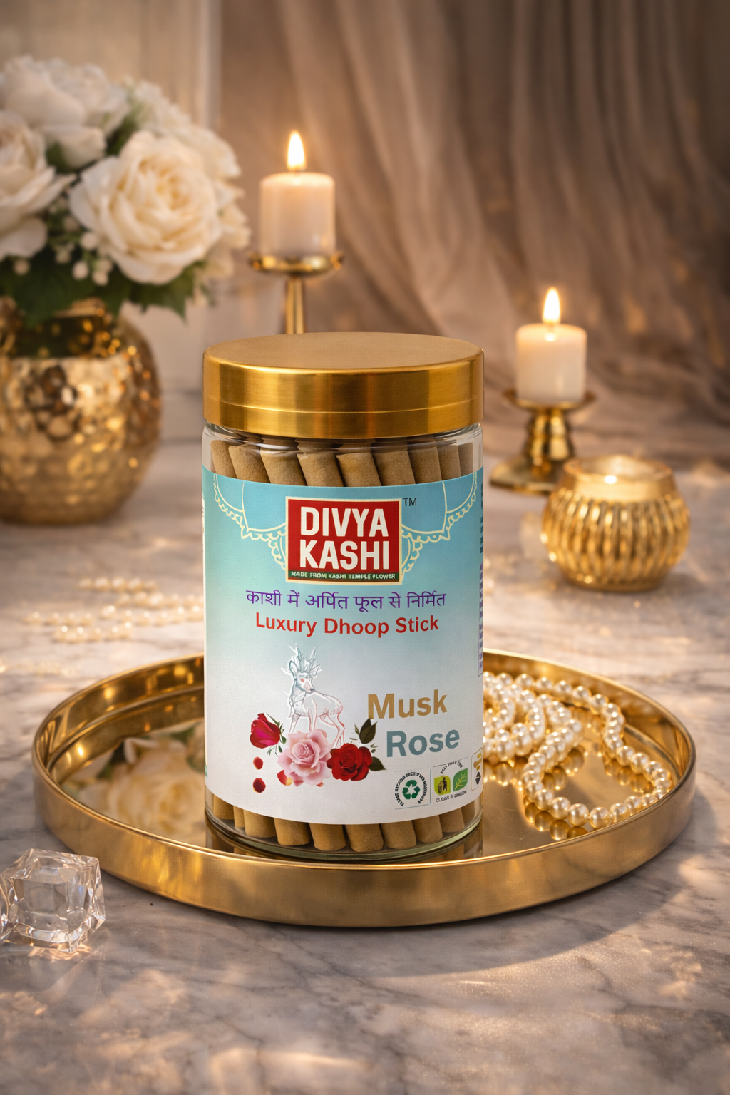 Divyakashi Luxuri Musk Rose Dhoop stick | Pure Divine Fragrance for Pooja, Temple & Meditation | 200 gm pack | Kashi Temple Flowers - Image 3